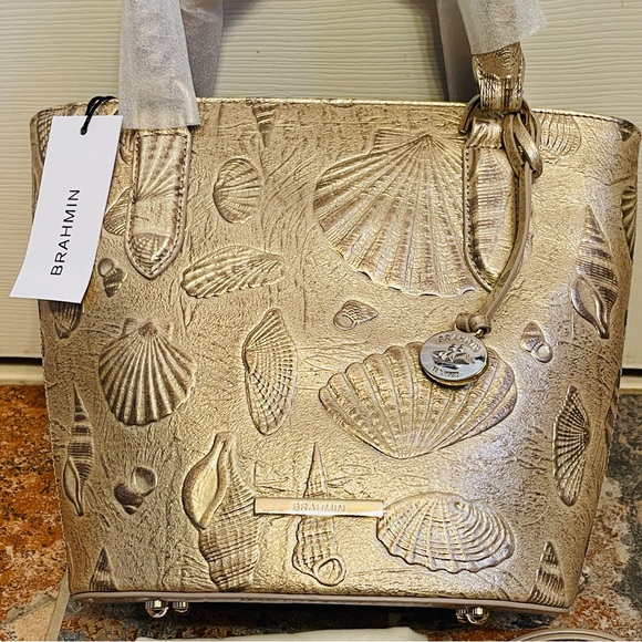 🐚 NWT BRAHMIN Stardust Draper Gold Seashell Themed Leather Mod Bowie HANDBAG!!! - Picture 11 of 14